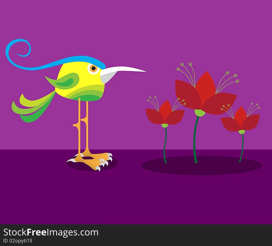 Bird and flowers