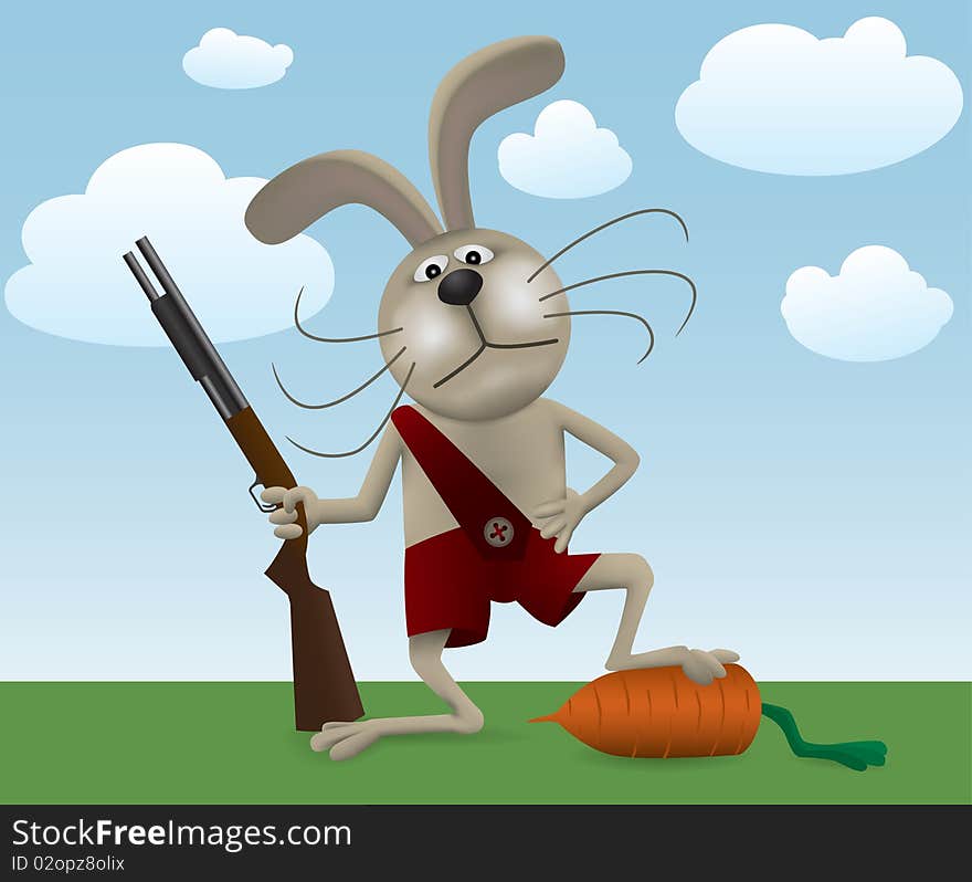 Rabbit with carrot and rifle