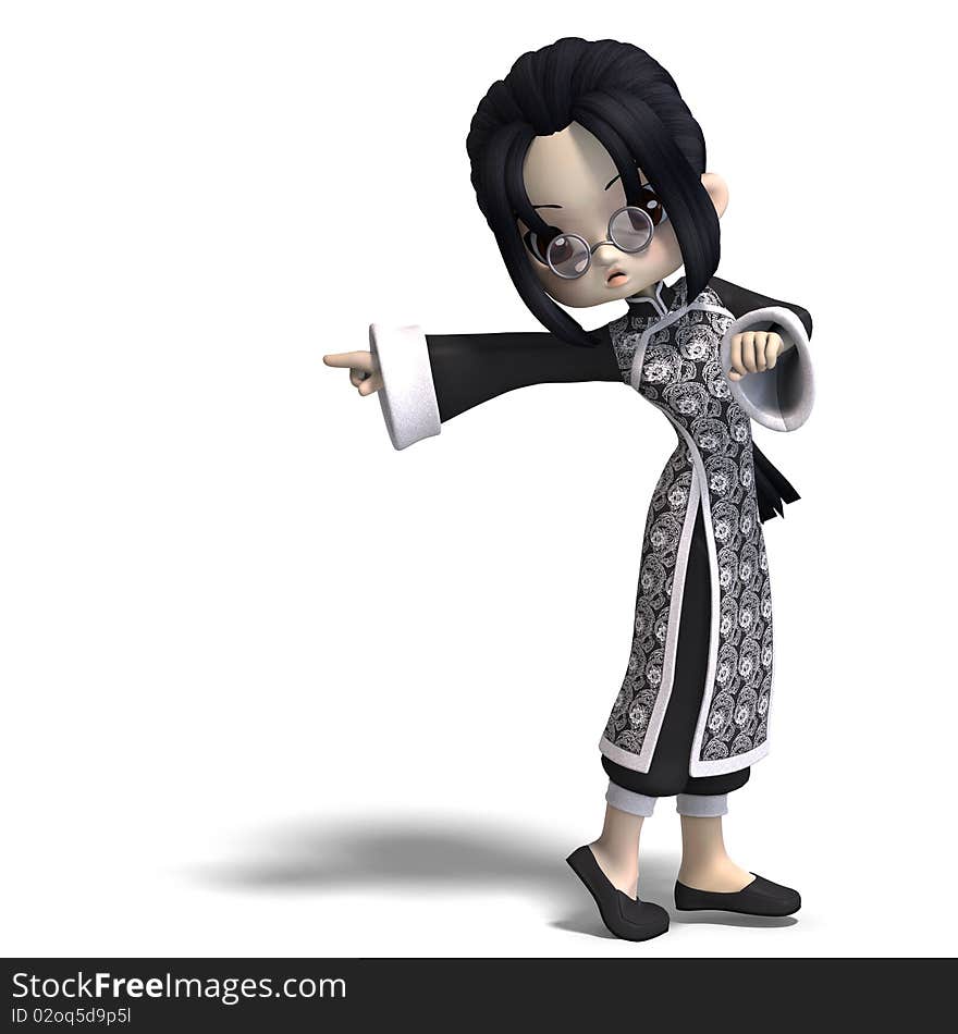 Funny cartoon girl from china. 3D rendering with clipping path and shadow over white