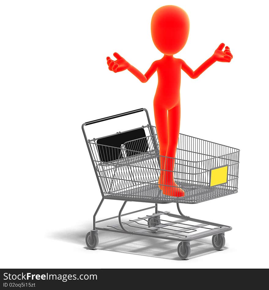 Symbolic 3d Male Toon Character Goes Shopping