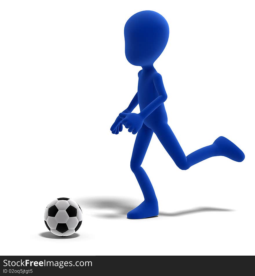 Symbolic 3d male toon character plays soccer or