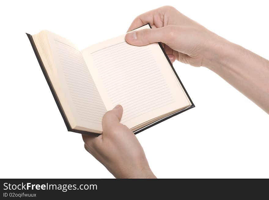 Well shaped business man hand with an organaizer isolated over white