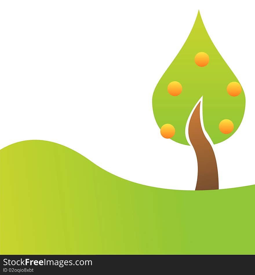 Green background with cute tree. Green background with cute tree