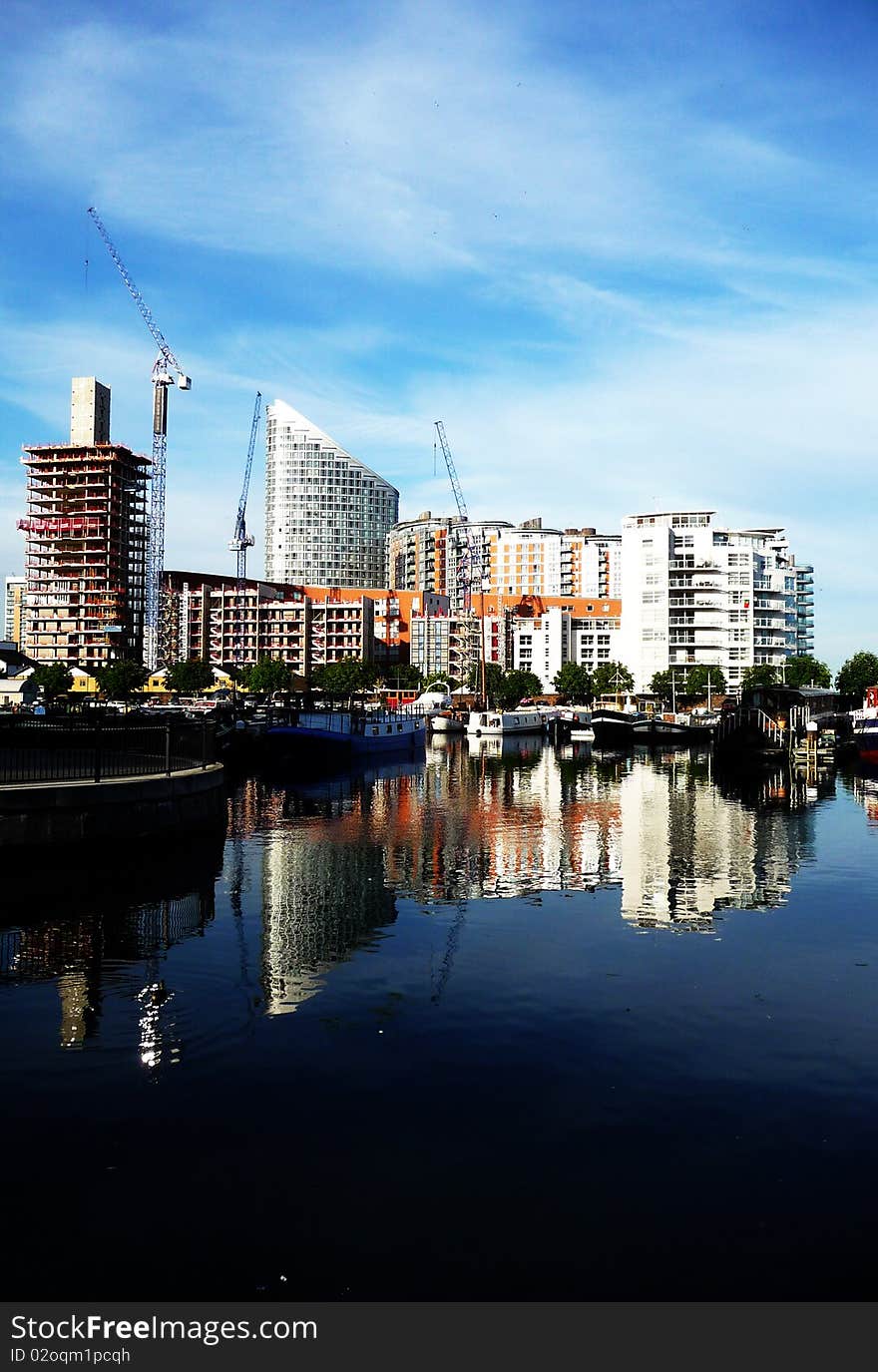 A view of some boats and buildings in Londons Docklands. A view of some boats and buildings in Londons Docklands.