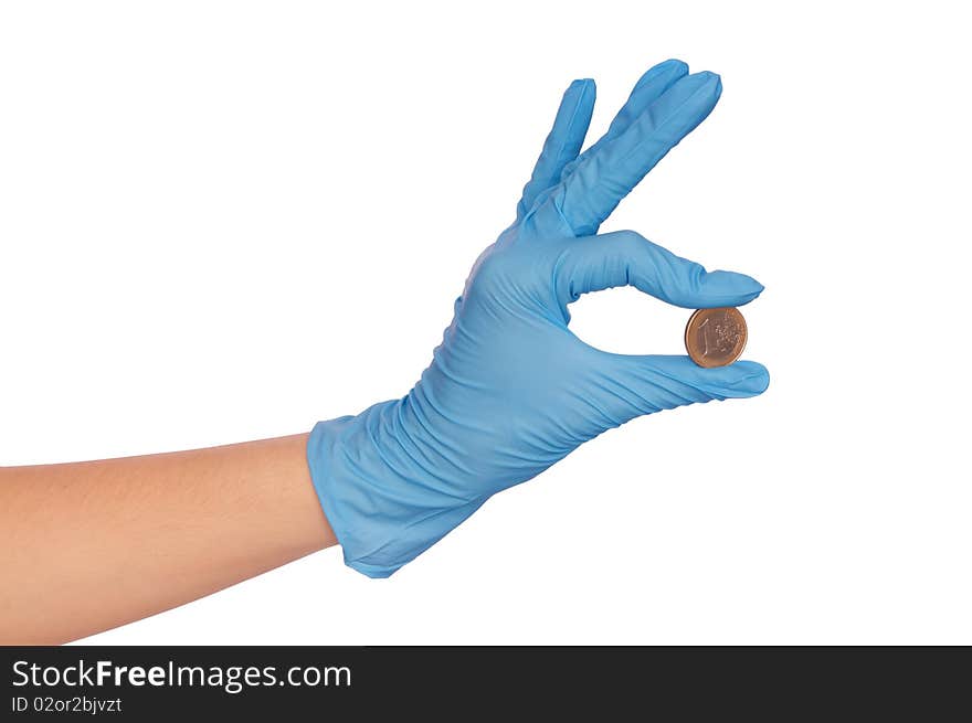 Doctor holding fake of euro in the hand. Doctor holding fake of euro in the hand