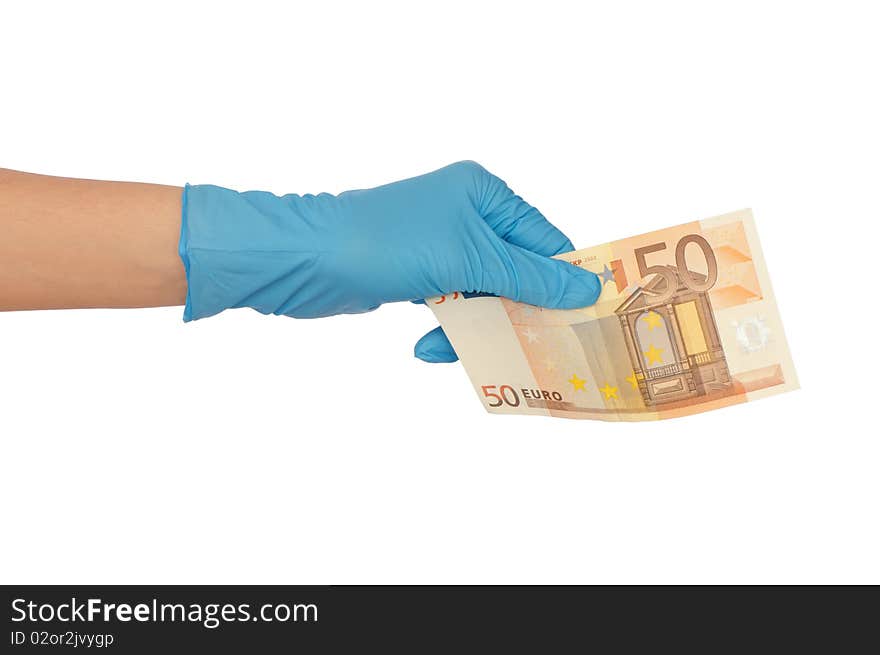 Doctor holding fake of 50 euro in the hand