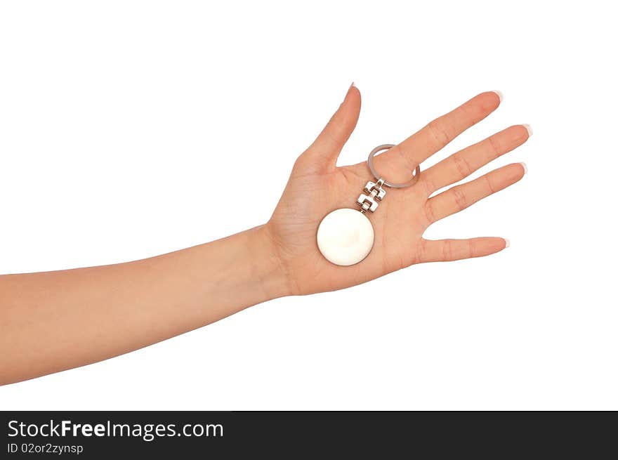 Woman holding key ring in the hand. Woman holding key ring in the hand
