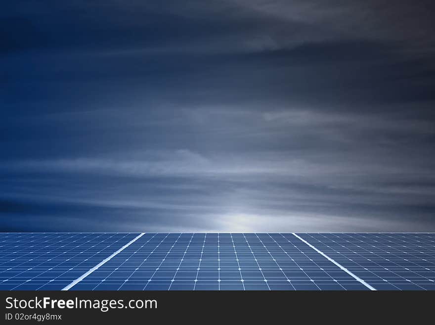 Solar cell against cloudy sky