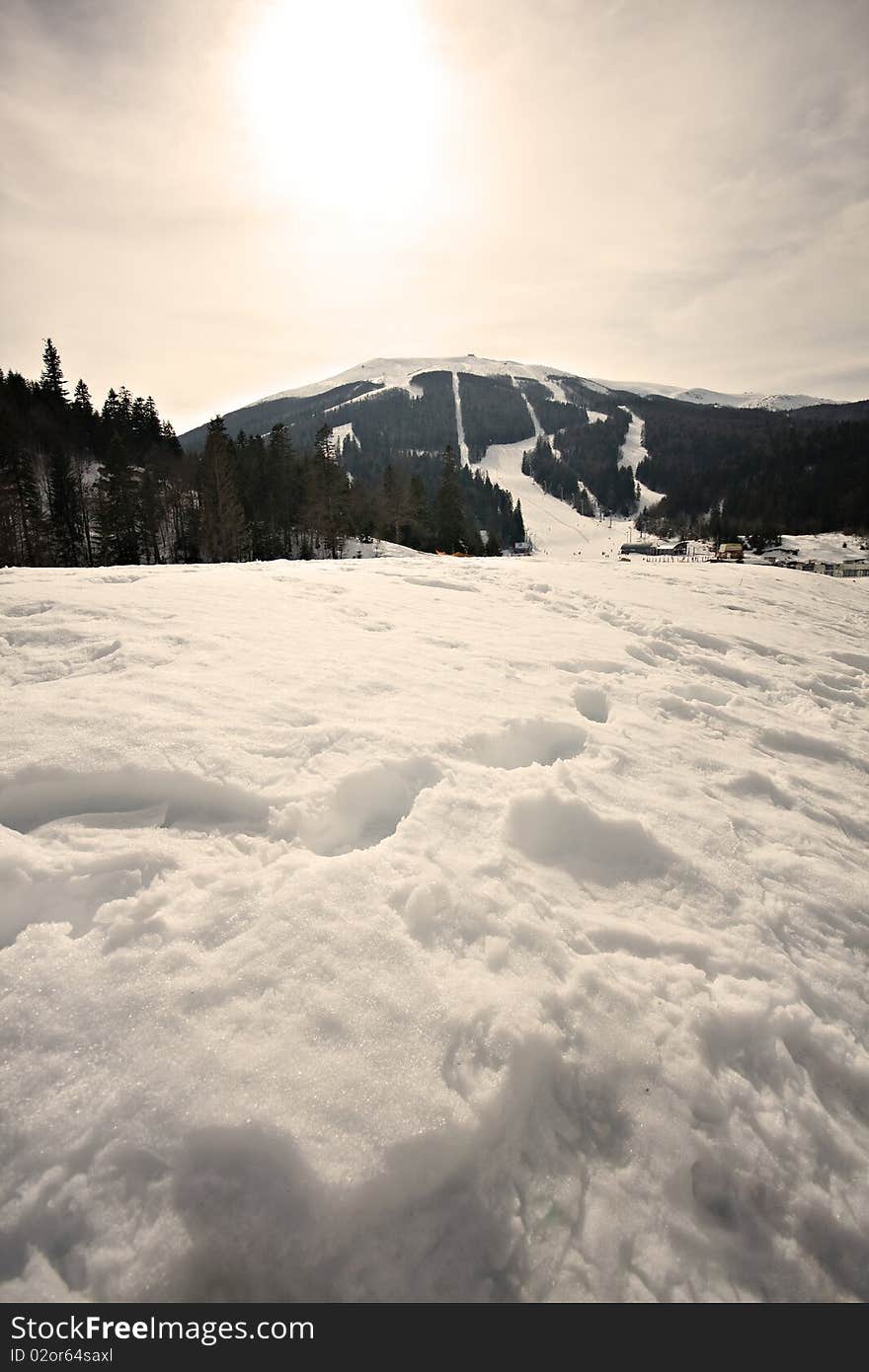 Winter mountain landscape snow