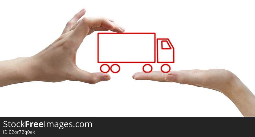 Hands with concept red truck