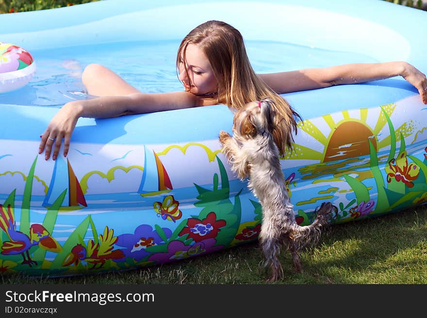 Happy woman in swimming pool