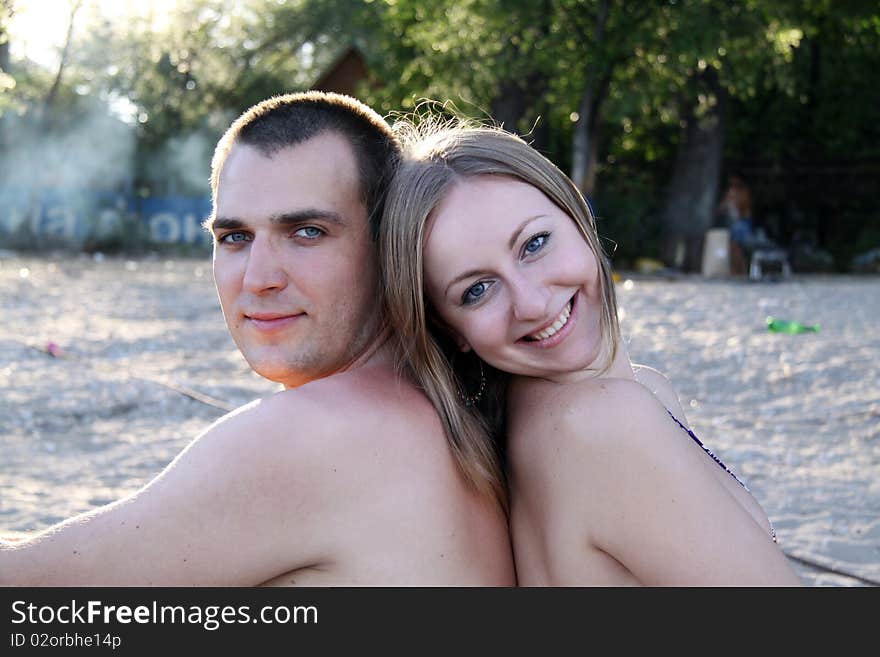 Portrait of a happy young couple outdoor