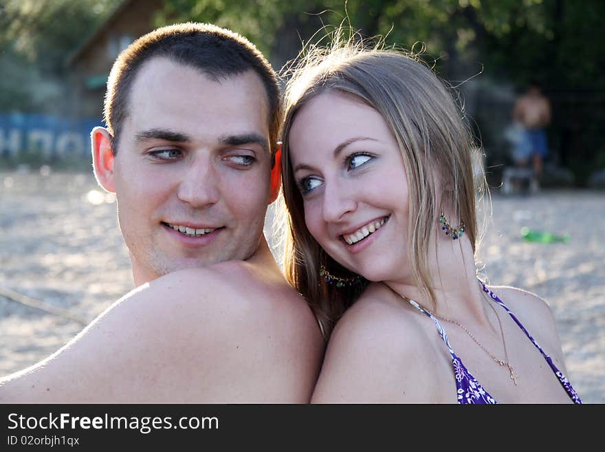 Portrait of a happy young couple outdoor