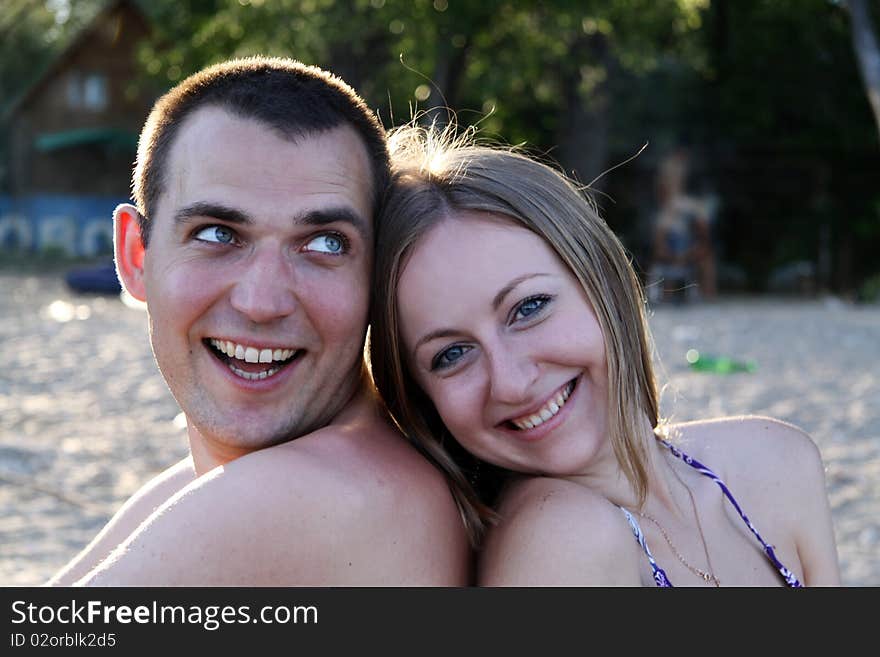 Portrait of a happy young couple outdoor