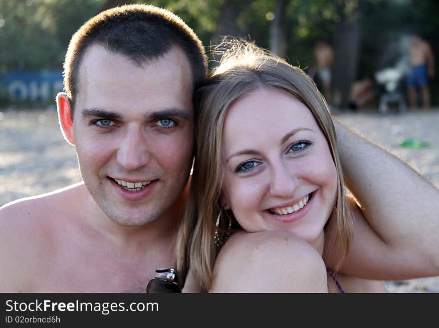 Portrait of a happy young couple outdoor