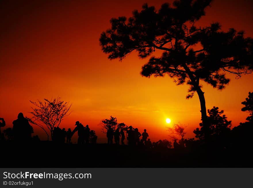 Lighting of sunset on the mountain