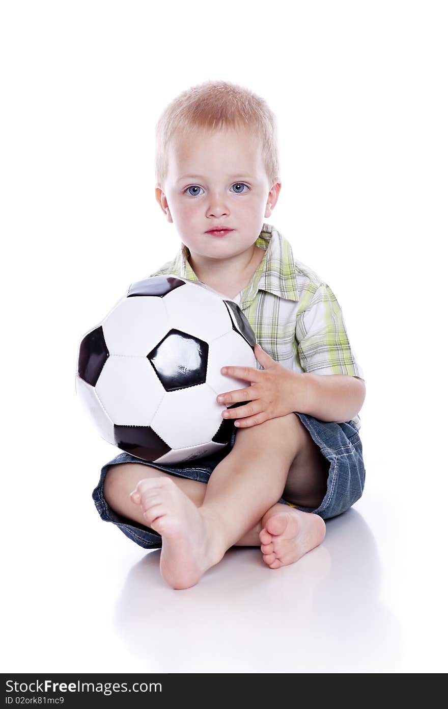 Boy with ball a over white background