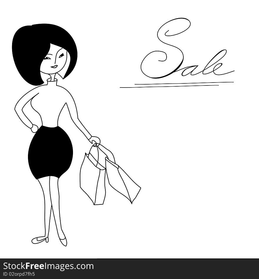 Girl with shoping bag. Universal template for greeting card, web page, background