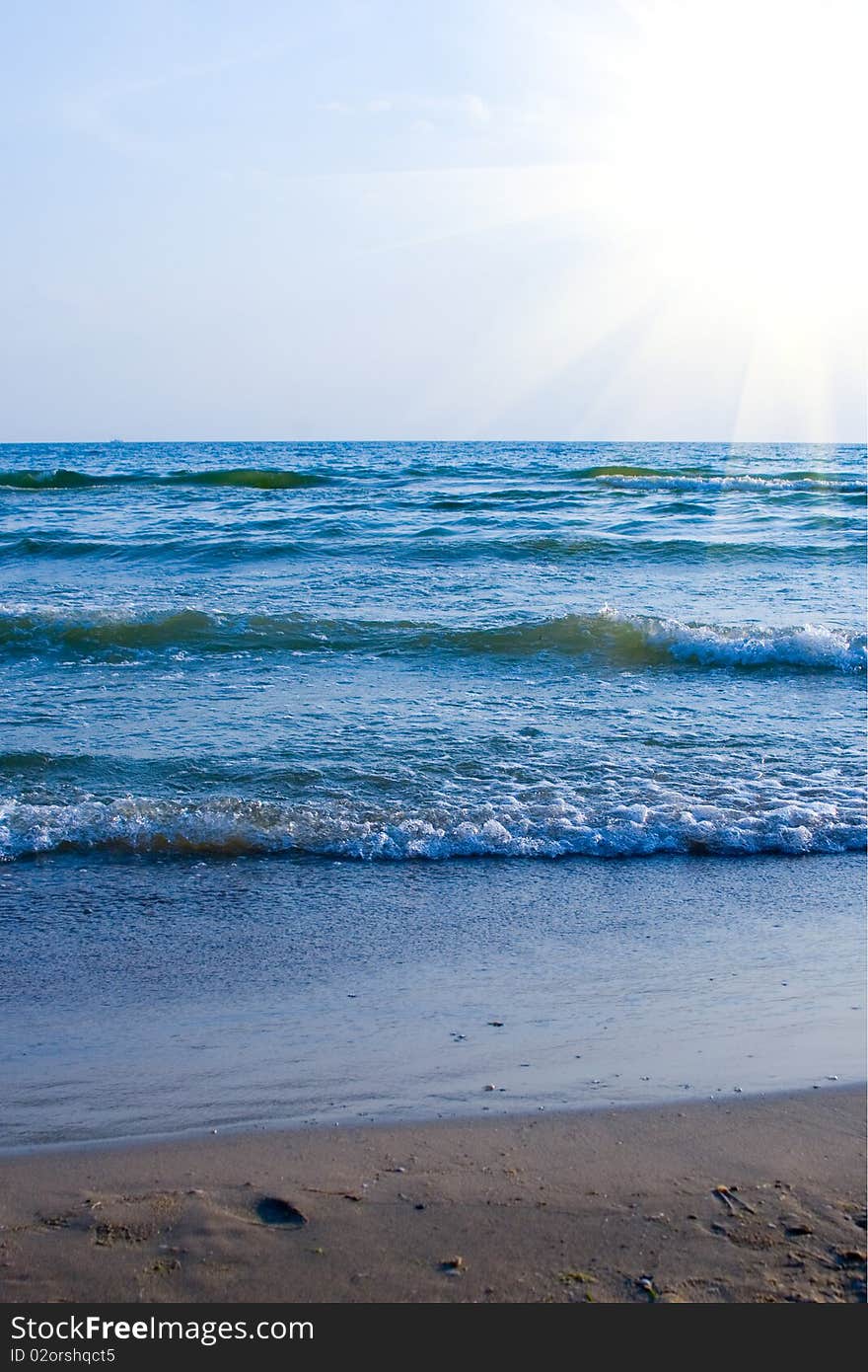 Beautiful sea and sun in a hot summer day