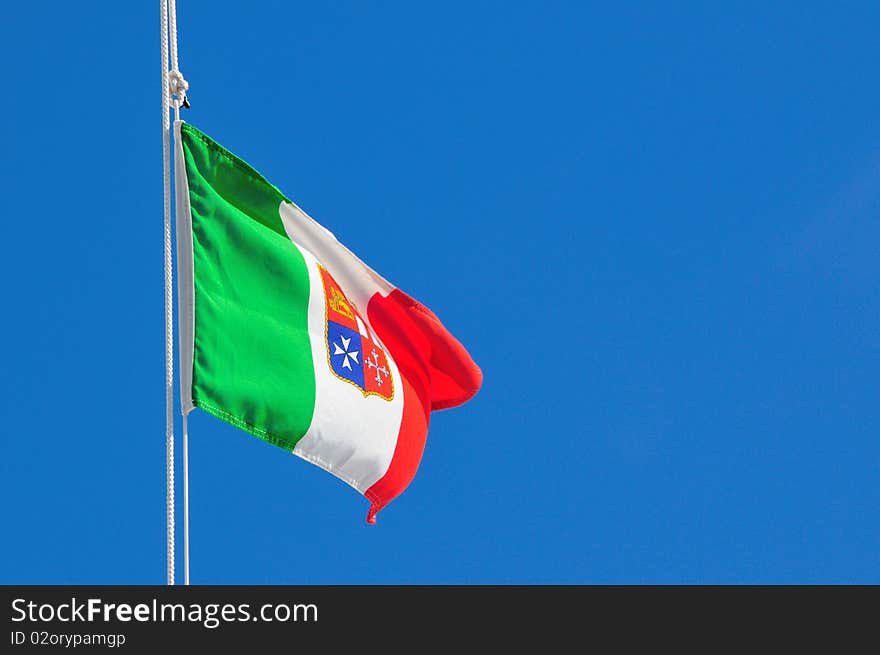 Italian marine flag on La Maddalena port