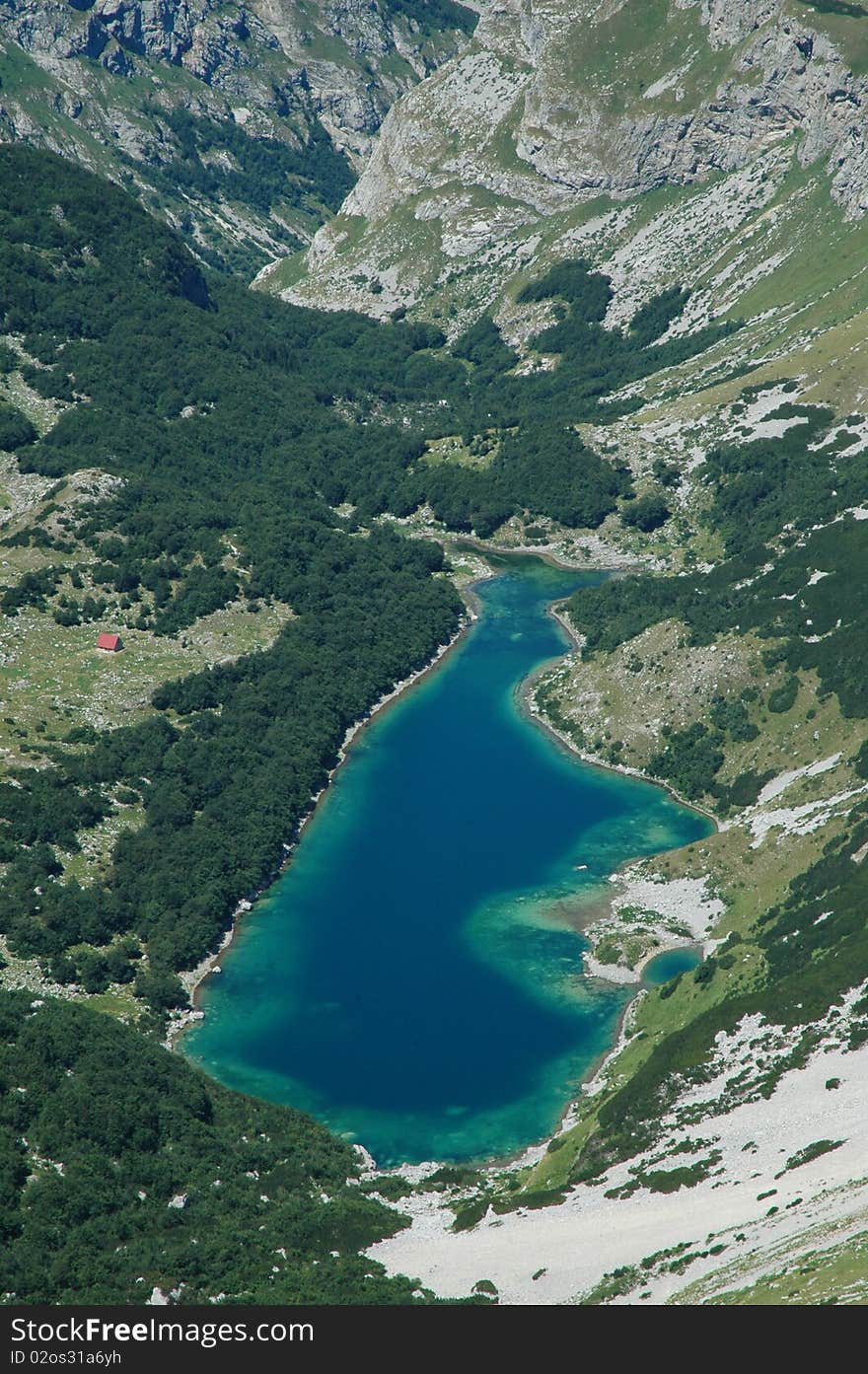 Lake in Durmitor National Park, Montenegro. View from Bobotov peak (kuk)