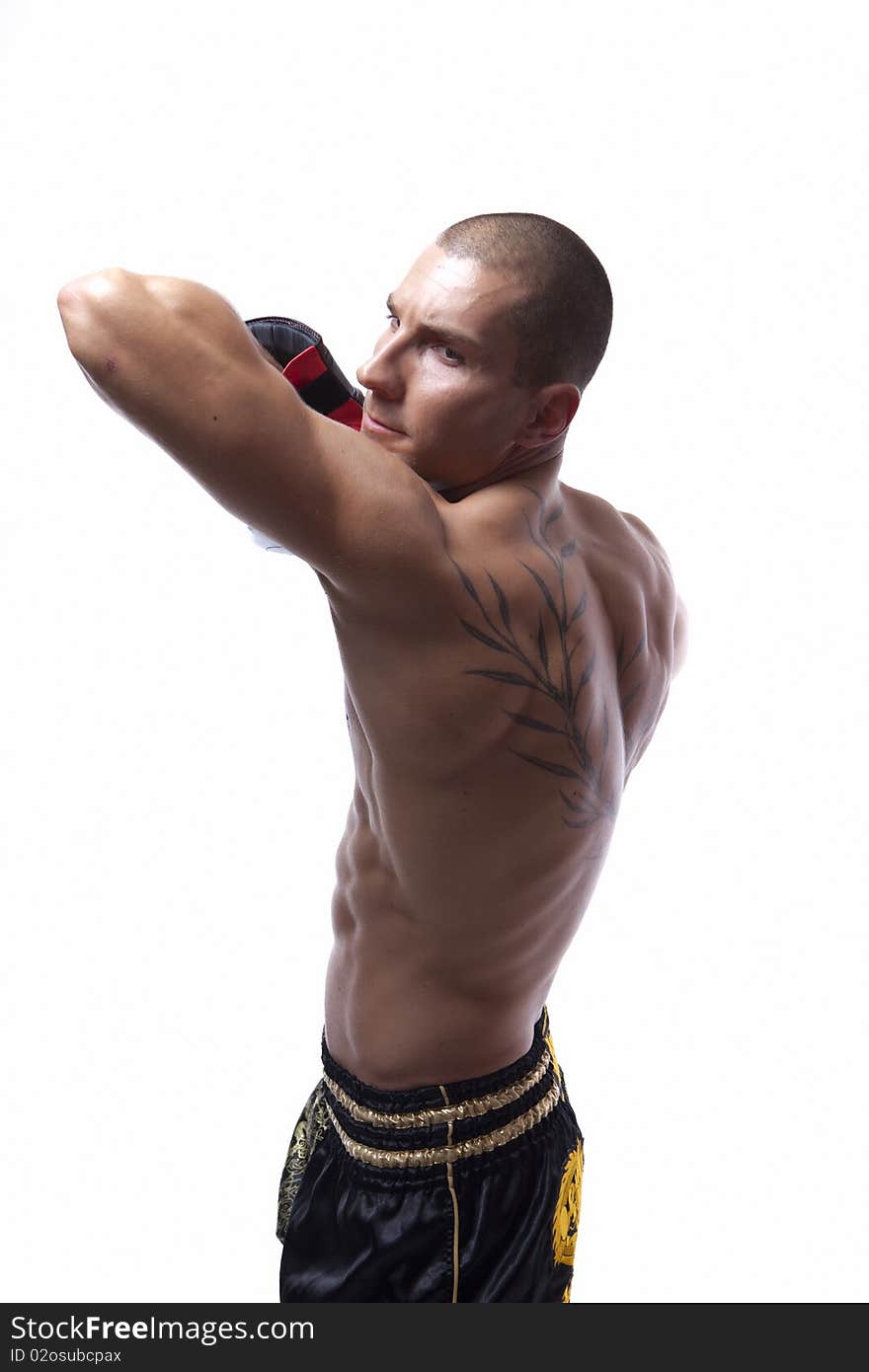 Young man with muay thai gloves