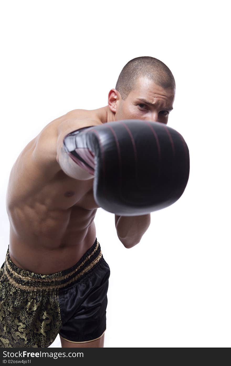 Young man with muay thai gloves