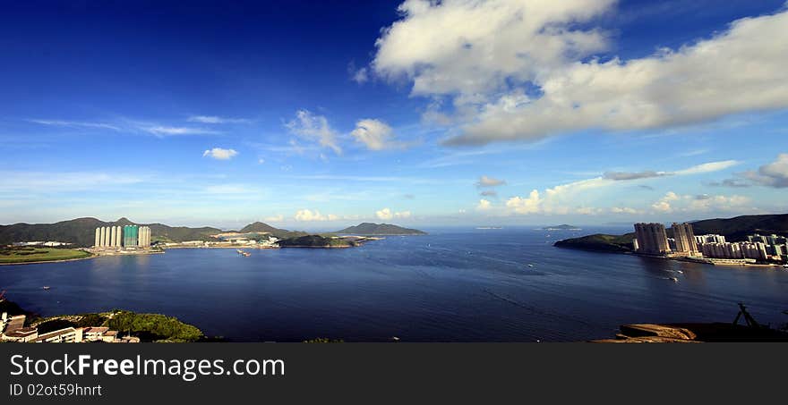 A Panorama of Blue Sky and Sea taken in Hong Kong