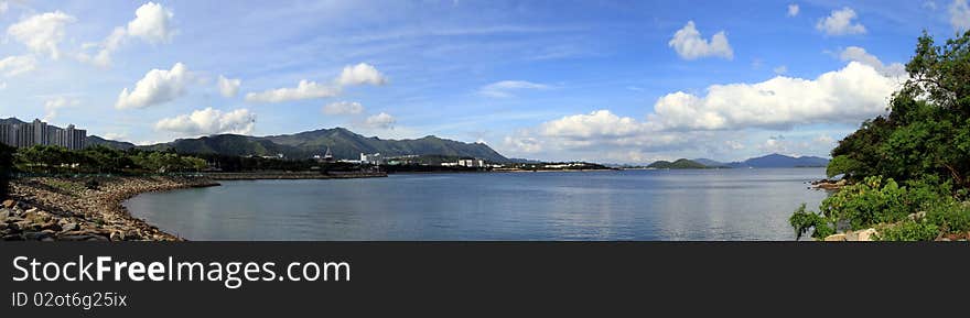 A Panorama of Blue Sky and Sea taken in Hong Kong