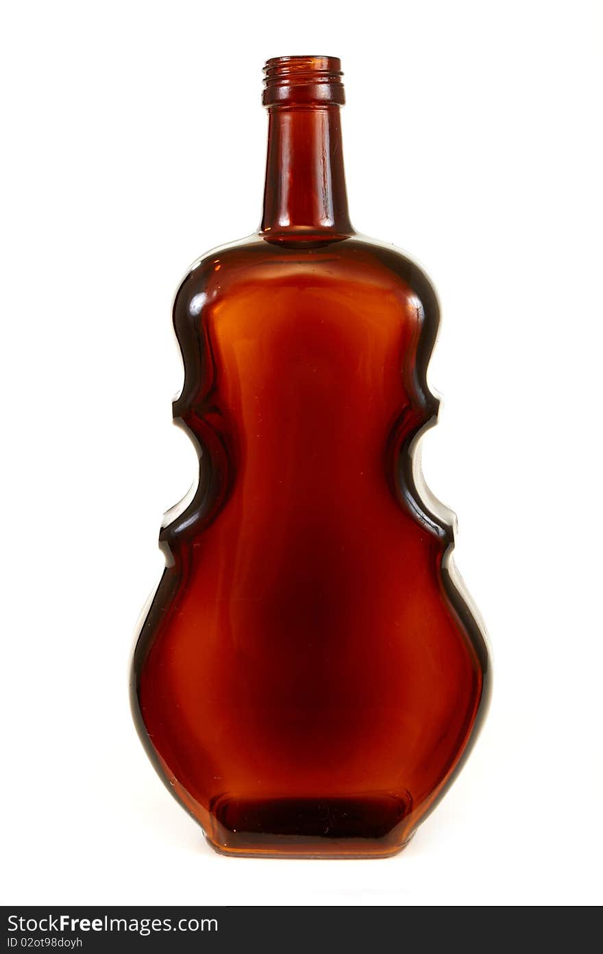 Vine  empty violin-shaped bottle on  white background