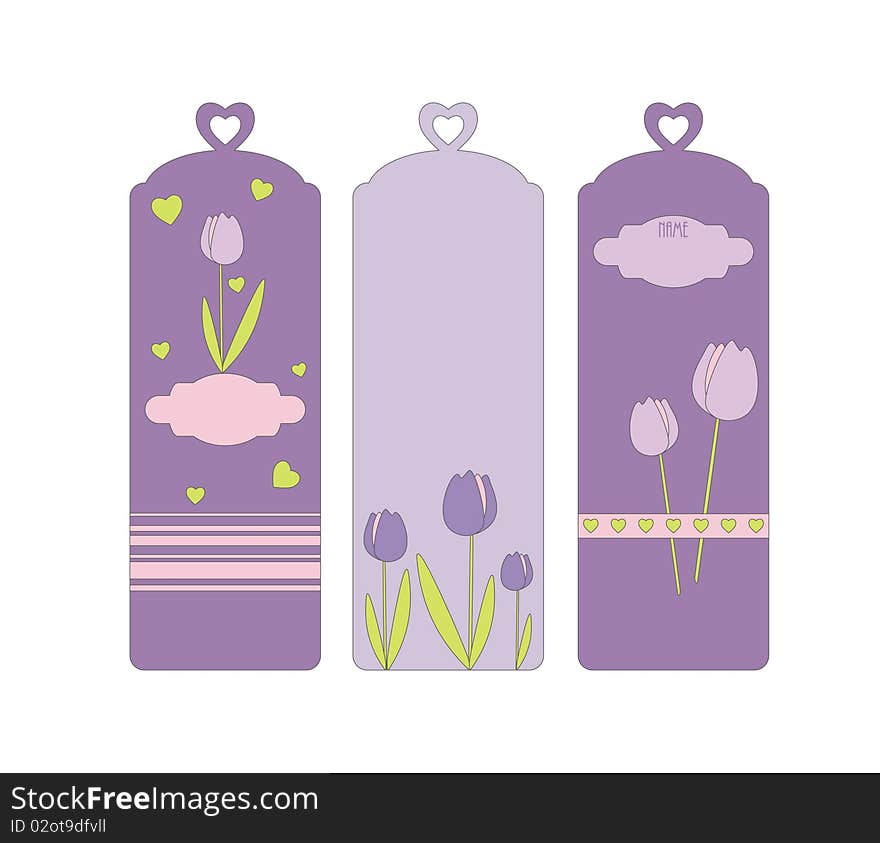 Three cute purple floral bookmarks. Three cute purple floral bookmarks