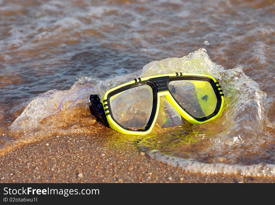 Mask for a scuba diving on coastline