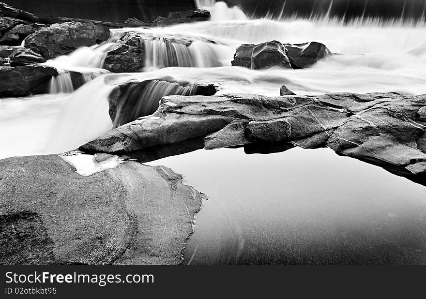 Waterfall in black and white shot on film. Waterfall in black and white shot on film