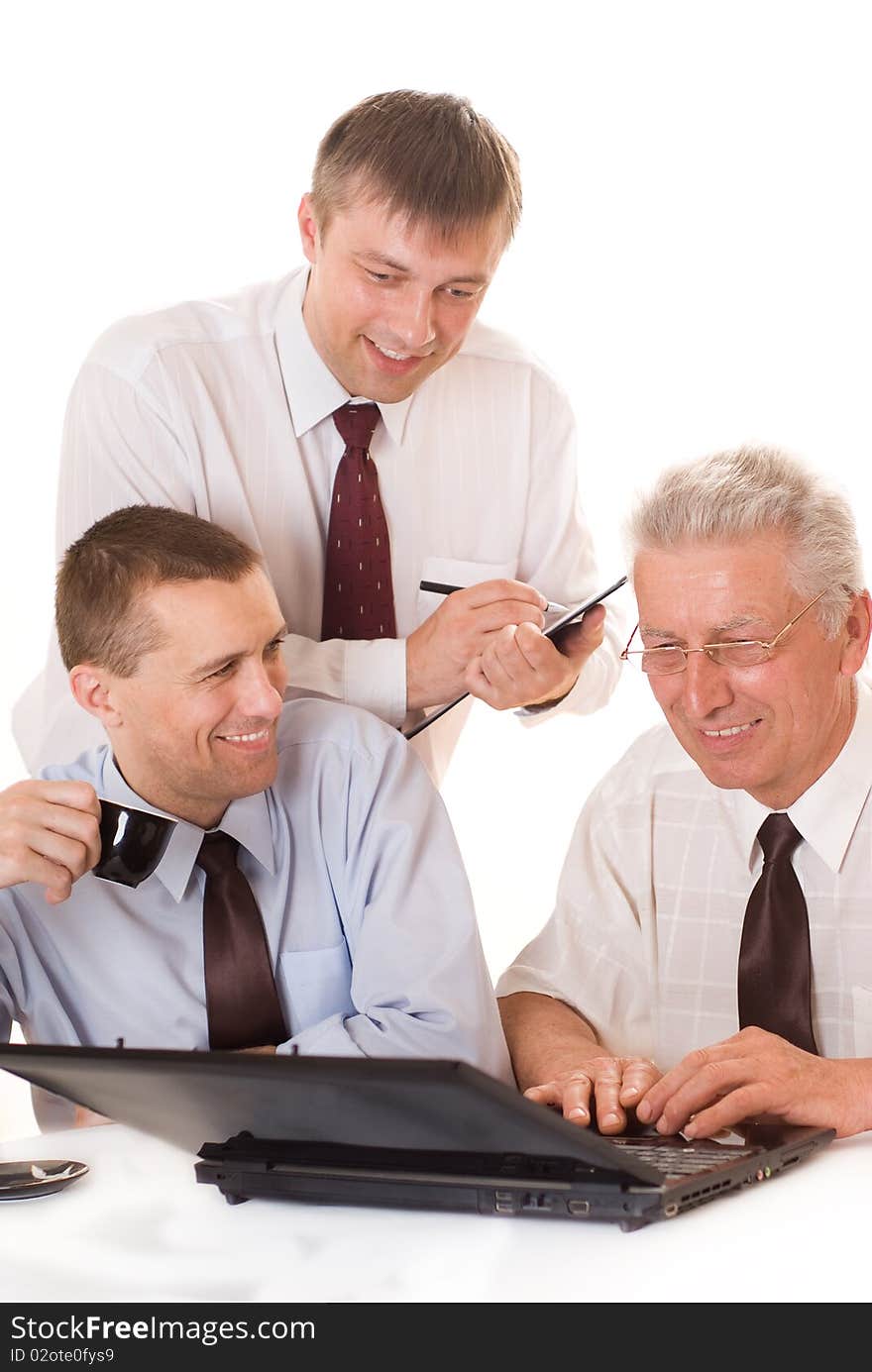 Businessmen working  on a white background