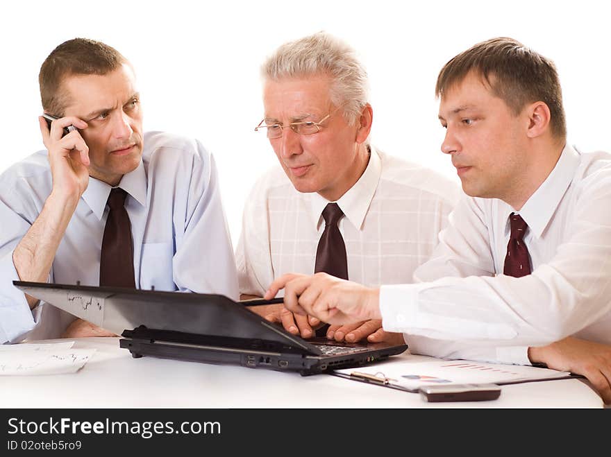 Businessmen working  on a white background