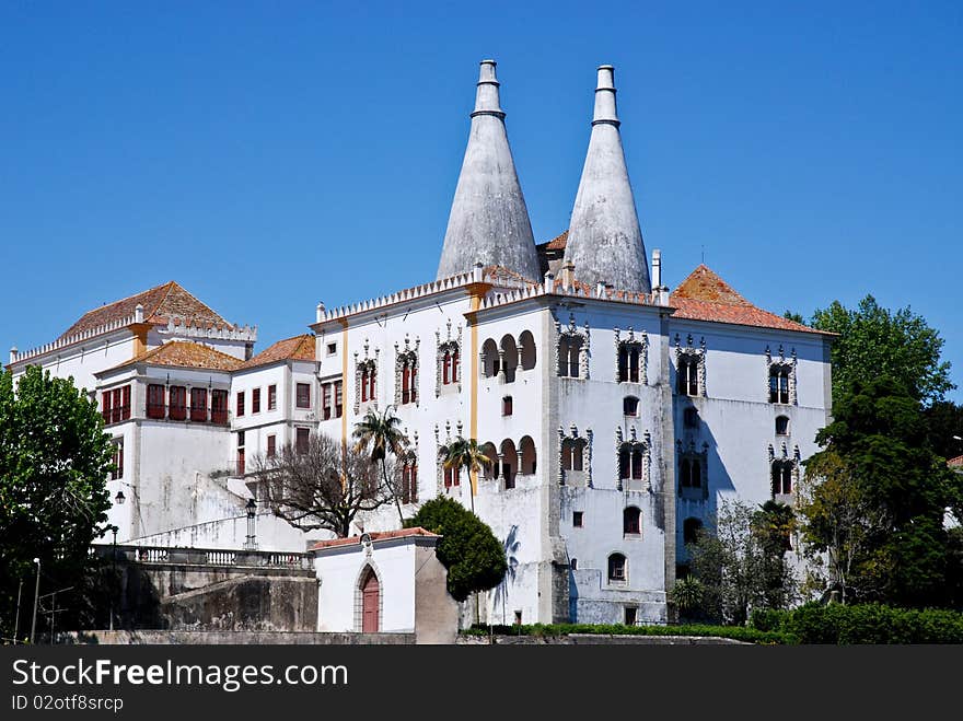 The Sintra National Palace (Palacio Nacional de Sintra), or Town Palace (Palacio da Vila), near Lisbon,  Portugal.
The best preserved mediaeval Royal Palace in Portugal, UNESCO World Heritage Site