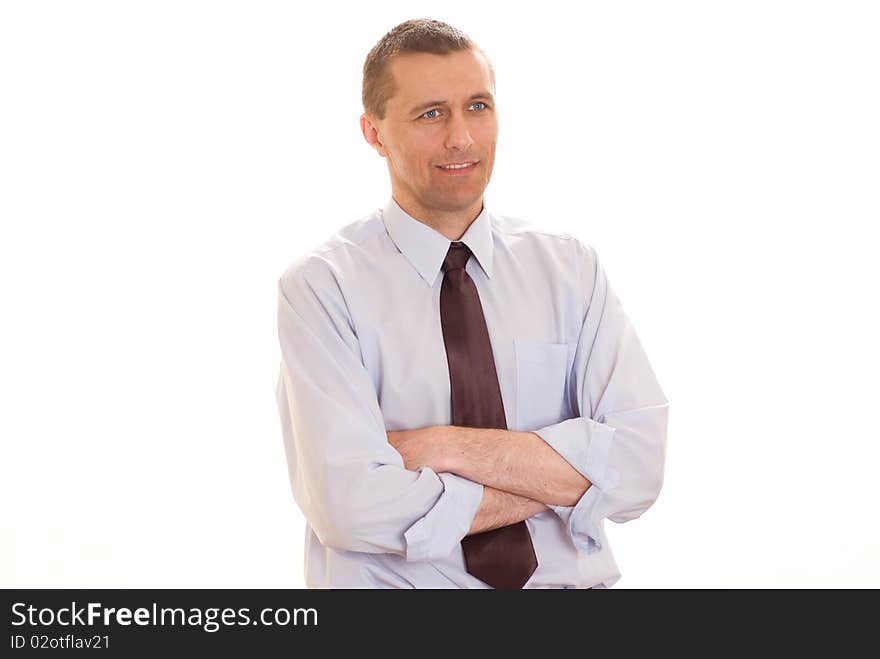 Portrait of a happy businessman on a white background