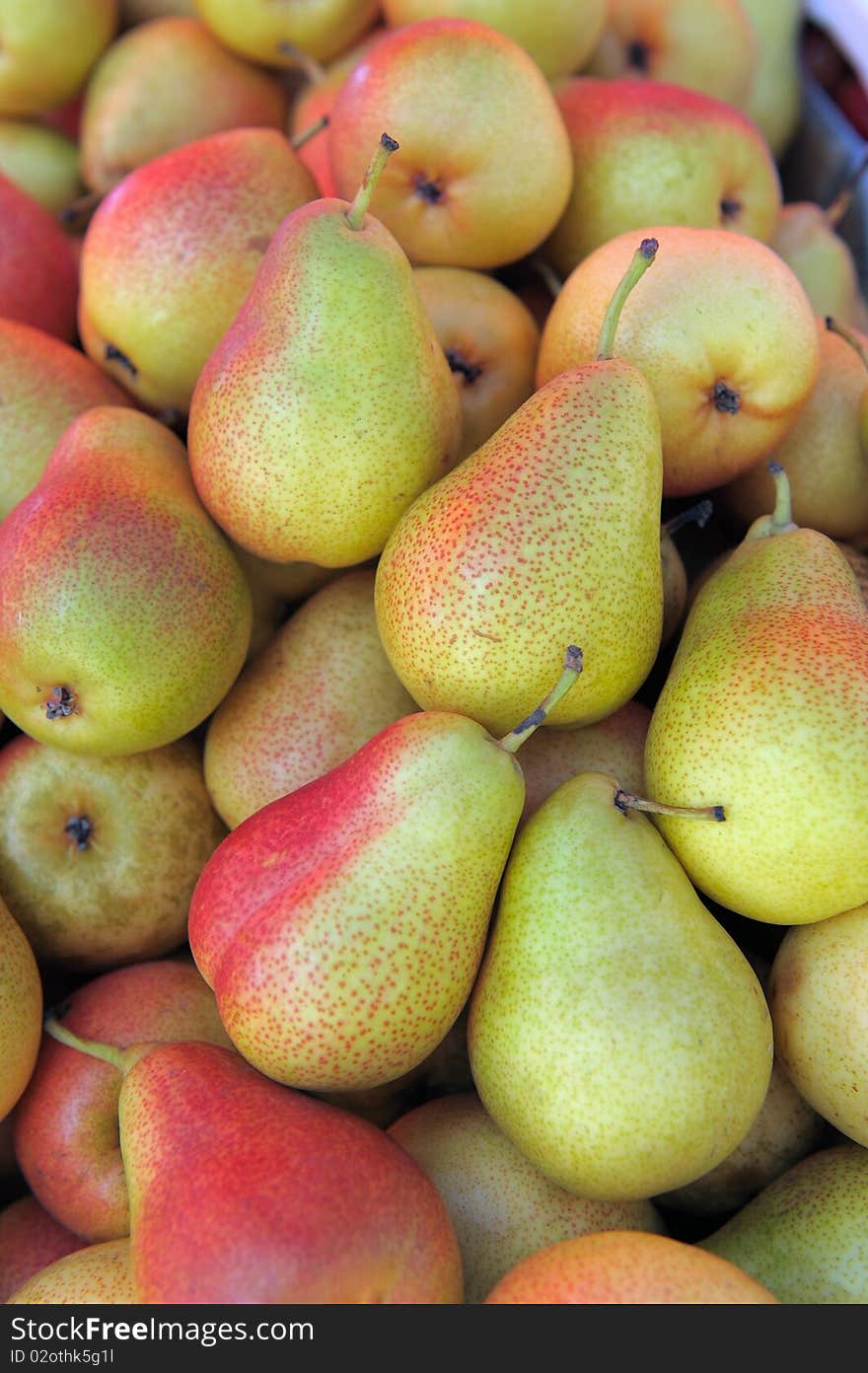 Ripe pears on a market