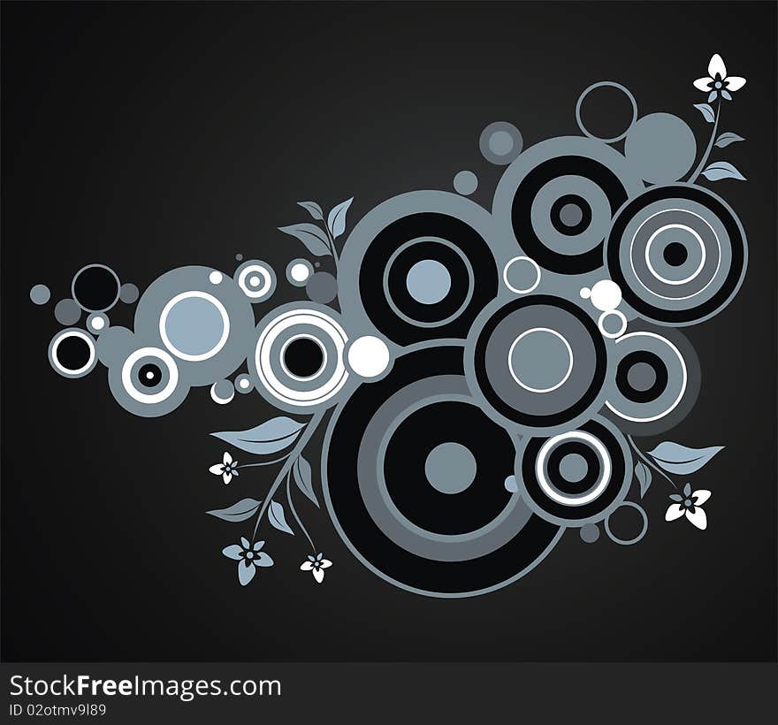 Blue circles with floral elements. Blue circles with floral elements