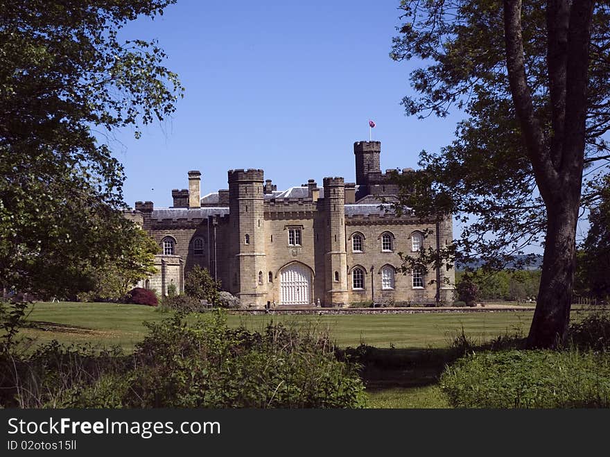 Chiddingstone Castle taken from the surrounding woodland in the county of Kent England.