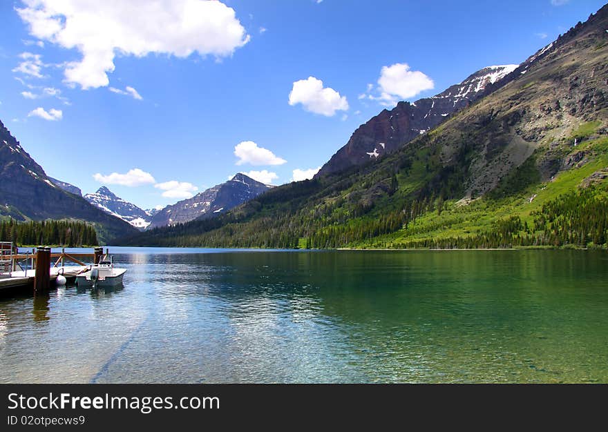 Scenic landscape near two medicine lake in Glacier national park