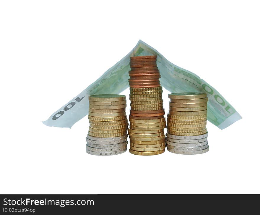 Euro banknotes on a white background