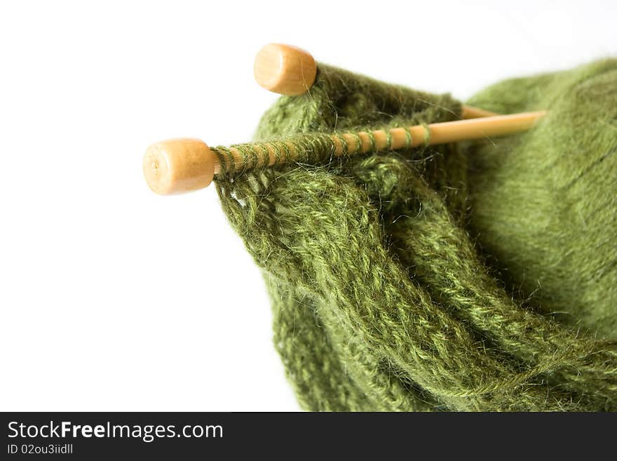 Woolen thread and knitting needles