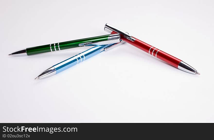 Set Of Colored Pens On Table