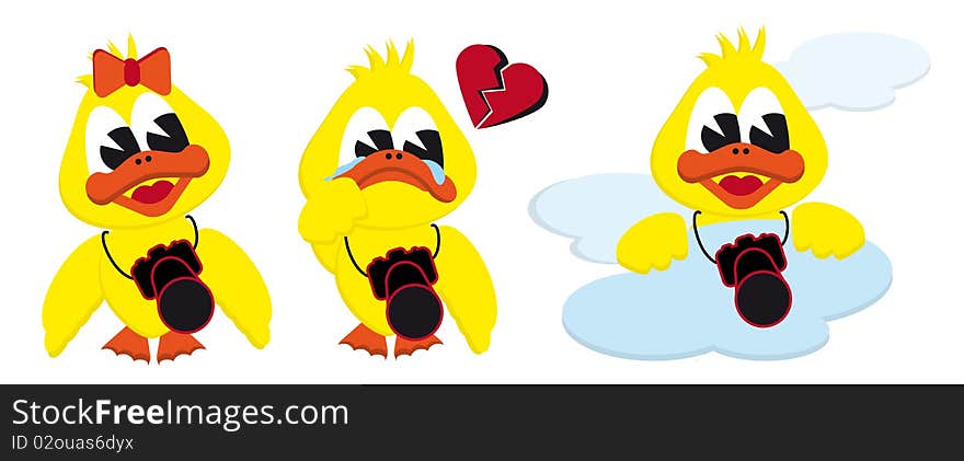 Collection of cartoon girl broken heart and cloud ducks