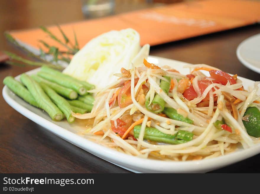 Green papaya salad thai food. Green papaya salad thai food