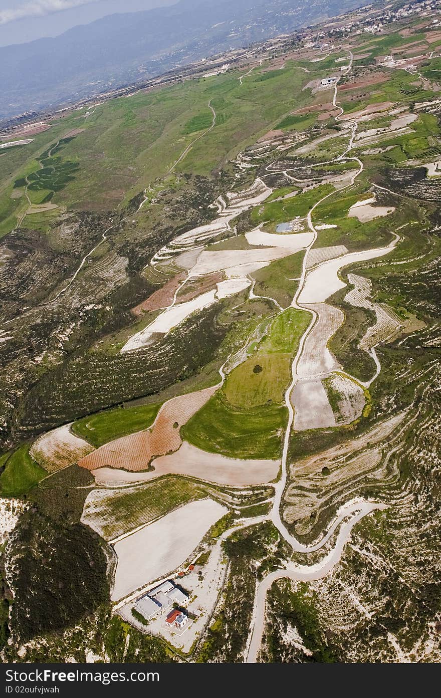 Aerial view at farm fields, Cyprus