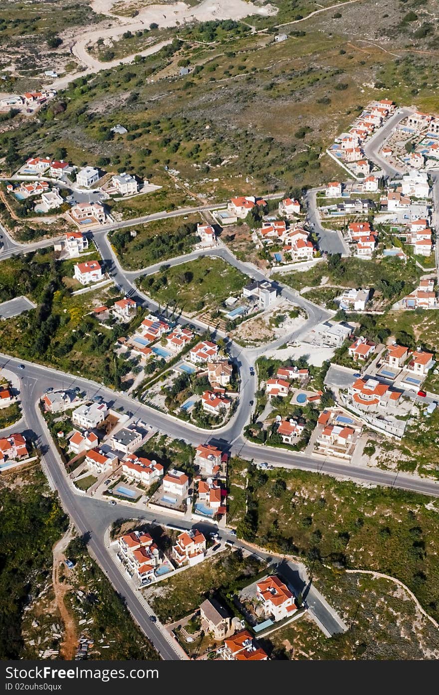 Aerial view of residential area in mountains of Cyprus