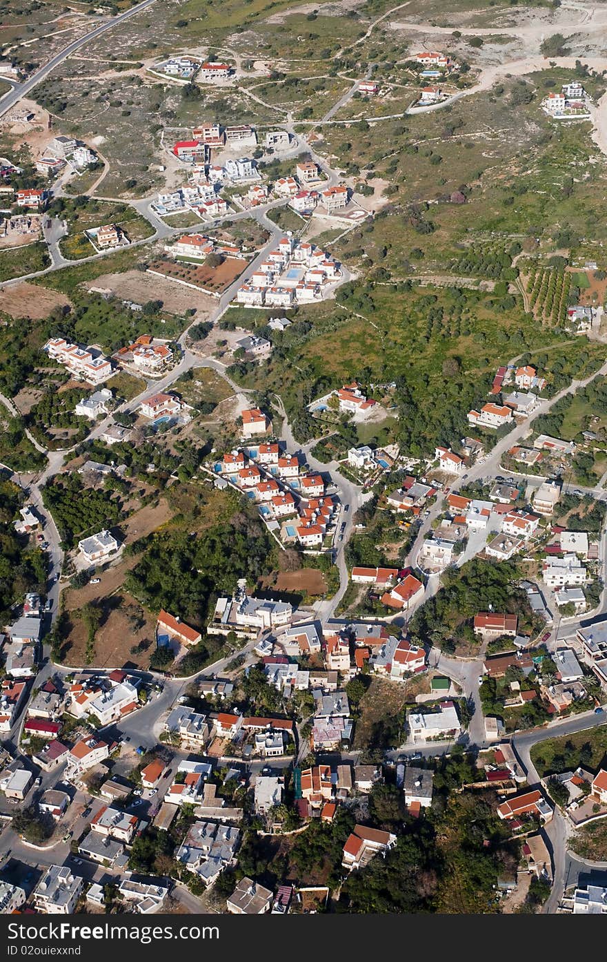 Aerial view of residential area in mountains of Cyprus