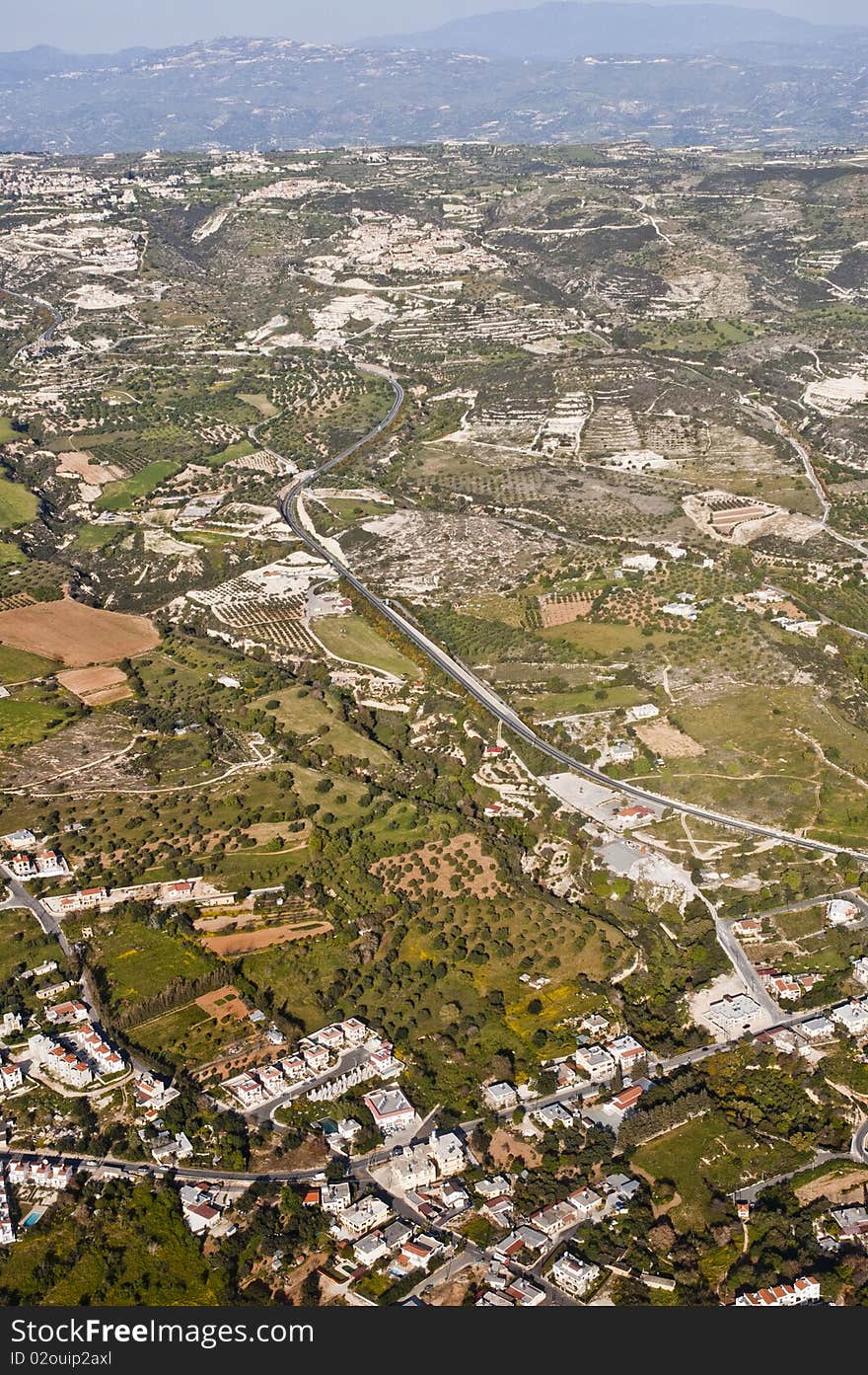 Aerial view of residential area in mountains of Cyprus